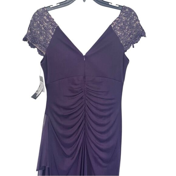 NWT Xscape | Purple Lace Sleeve Chiffon V Neck Flutter Ruffle Gown Dress 6 - Picture 7 of 12